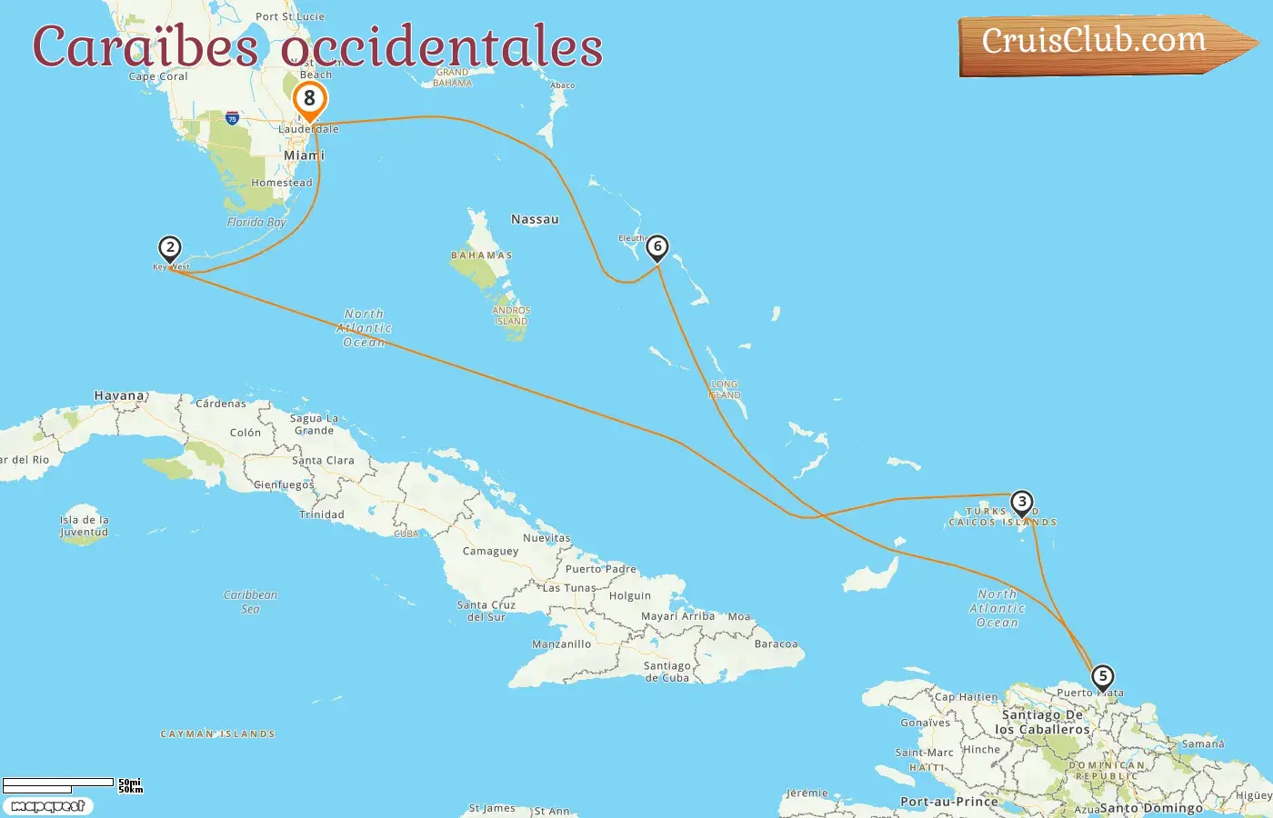 Croisière dans les Caraïbes occidentales au départ de Fort Lauderdale à bord du navire Eurodam avec des escales aux États-Unis, en République dominicaine et aux Bahamas pendant 8 jours