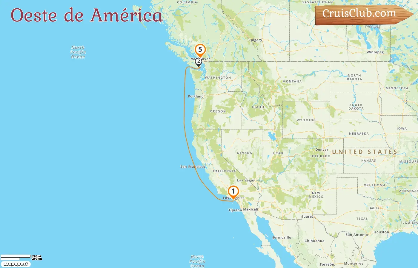 Crucero en el Oeste de América desde Los Ángeles a Vancouver a bordo del Coral Princess con visitas a EE. UU. y Canadá por 5 días