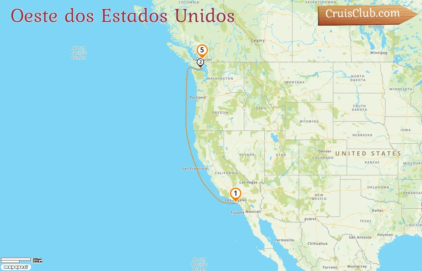 Cruzeiro na América Ocidental de Los Angeles a Vancouver a bordo do navio Coral Princess com visitas aos EUA e Canadá por 5 dias