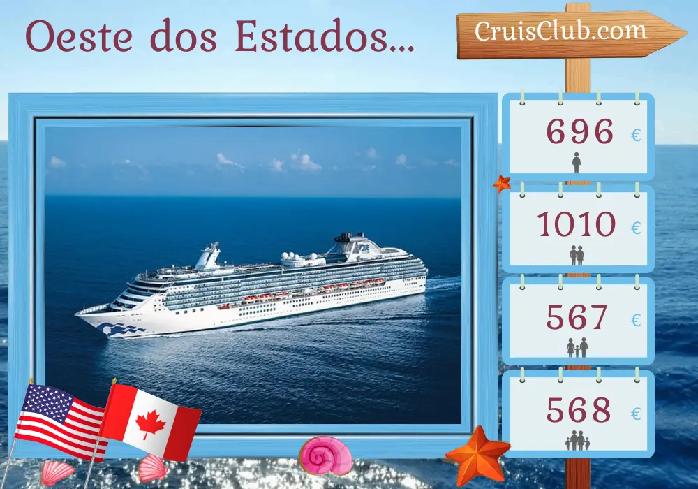 Cruzeiro na América Ocidental de Los Angeles a Vancouver a bordo do navio Coral Princess com visitas aos EUA e Canadá por 5 dias