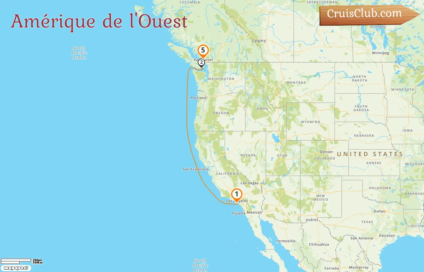 Croisière dans l`Ouest de l`Amérique de Los Angeles à Vancouver à bord du navire Coral Princess avec des visites aux États-Unis et au Canada pendant 5 jours