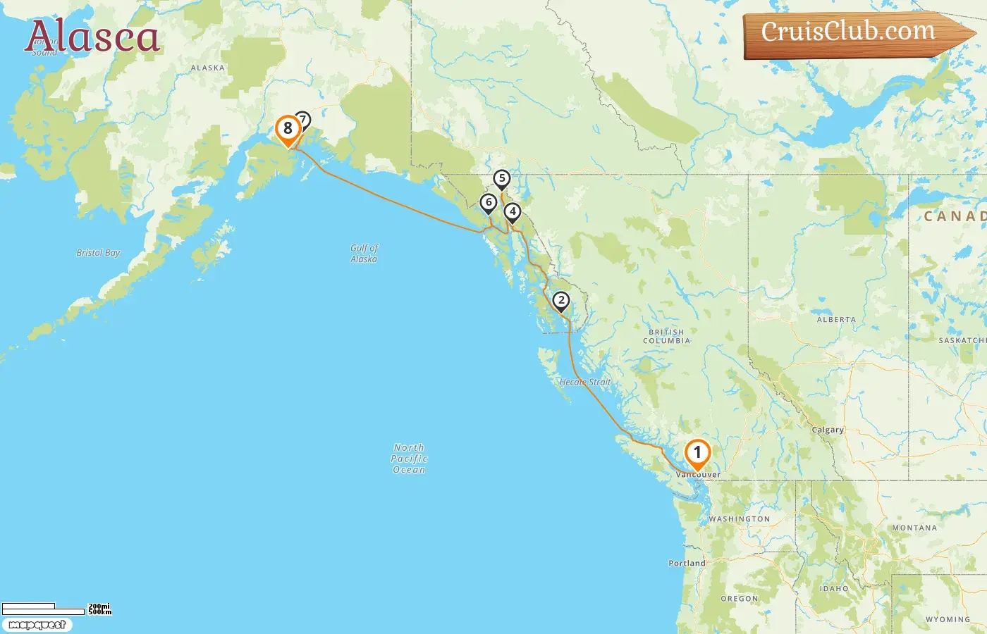 Cruzeiro no Alasca de Vancouver para Anchorage a bordo do navio Crown Princess com visitas ao Canadá e aos EUA por 8 dias