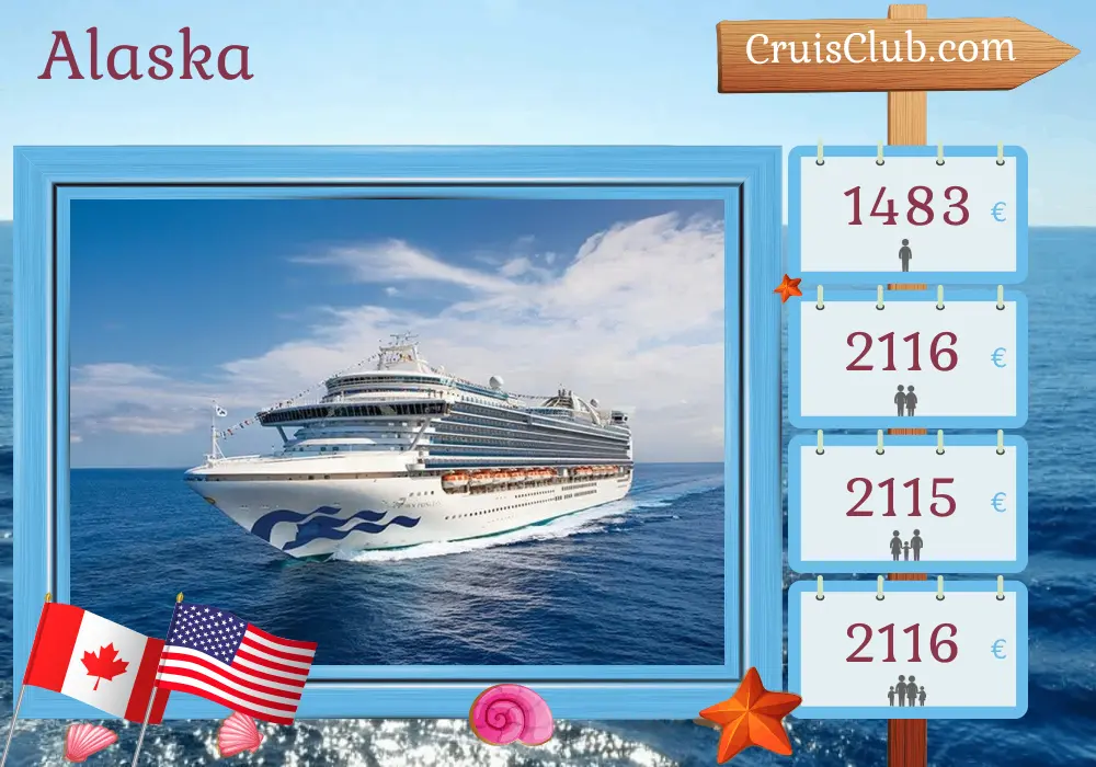 Croisière en Alaska de Vancouver à Anchorage à bord du navire Crown Princess avec des visites au Canada et aux États-Unis pendant 8 jours