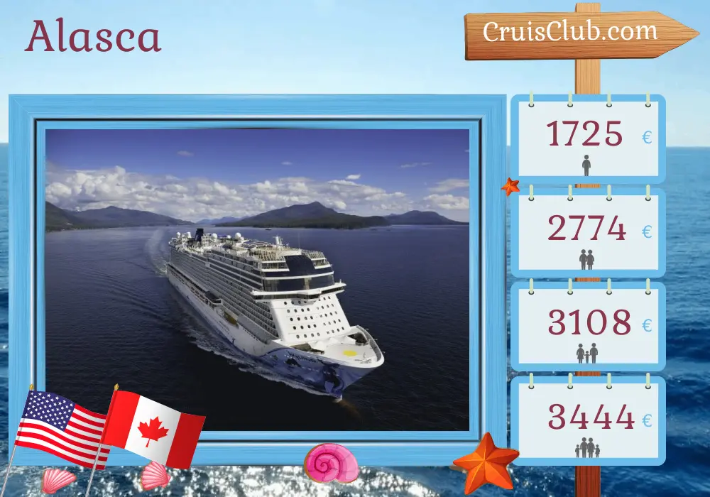 Cruzeiro no Alasca partindo de Seattle a bordo do navio Norwegian Bliss com visitas aos Estados Unidos e Canadá por 8 dias