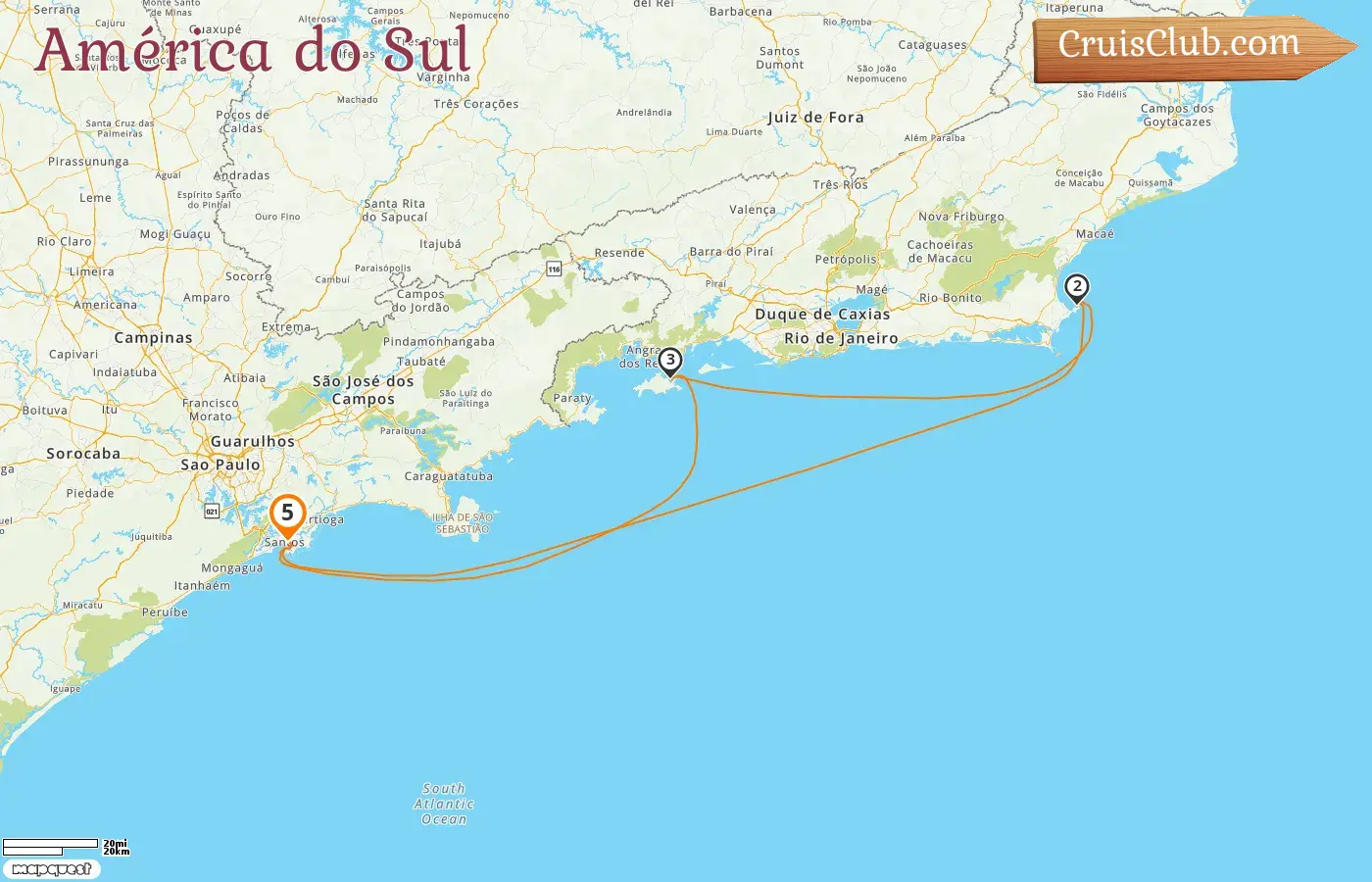 Cruzeiro na América do Sul a partir de Santos a bordo do navio MSC Preziosa com visitas ao Brasil por 5 dias