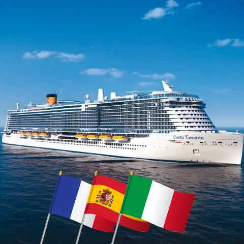 Croisière en Méditerranée depuis Marseille à bord du navire Costa Toscana avec des escales en France, en Espagne et en Italie pendant 8 jours