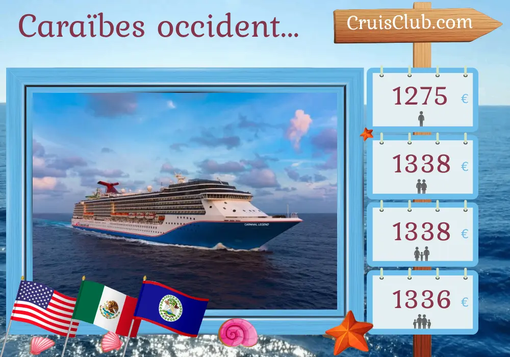 Croisière dans les Caraïbes occidentales au départ de Tampa à bord du navire Carnival Legend avec des escales aux États-Unis, au Mexique, au Bélize et au Honduras pendant 8 jours