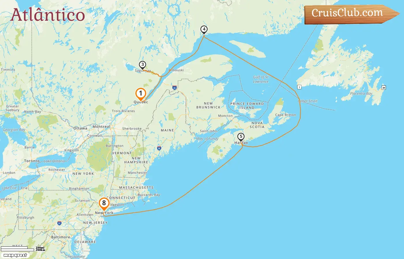 Cruzeiro no Atlântico de Quebec a Nova York a bordo do navio Queen Mary 2 com visitas ao Canadá e aos EUA por 8 dias