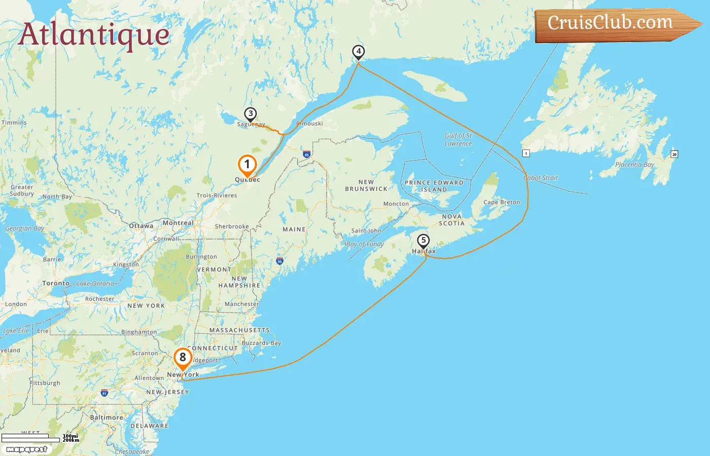 Croisière dans l`Atlantique de Québec à New York à bord du navire Queen Mary 2 avec des arrêts au Canada et aux États-Unis pendant 8 jours