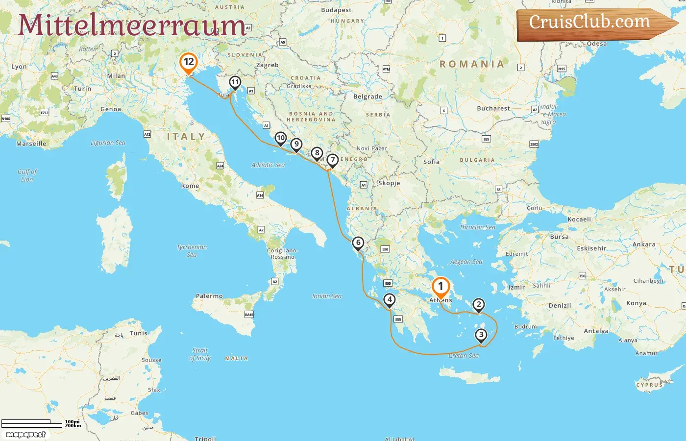 Kreuzfahrt im Mittelmeer von Piräus nach Venedig an Bord des Star Clipper-Schiffs mit Besuchen in Griechenland, Montenegro, Kroatien und Italien für 12 Tage