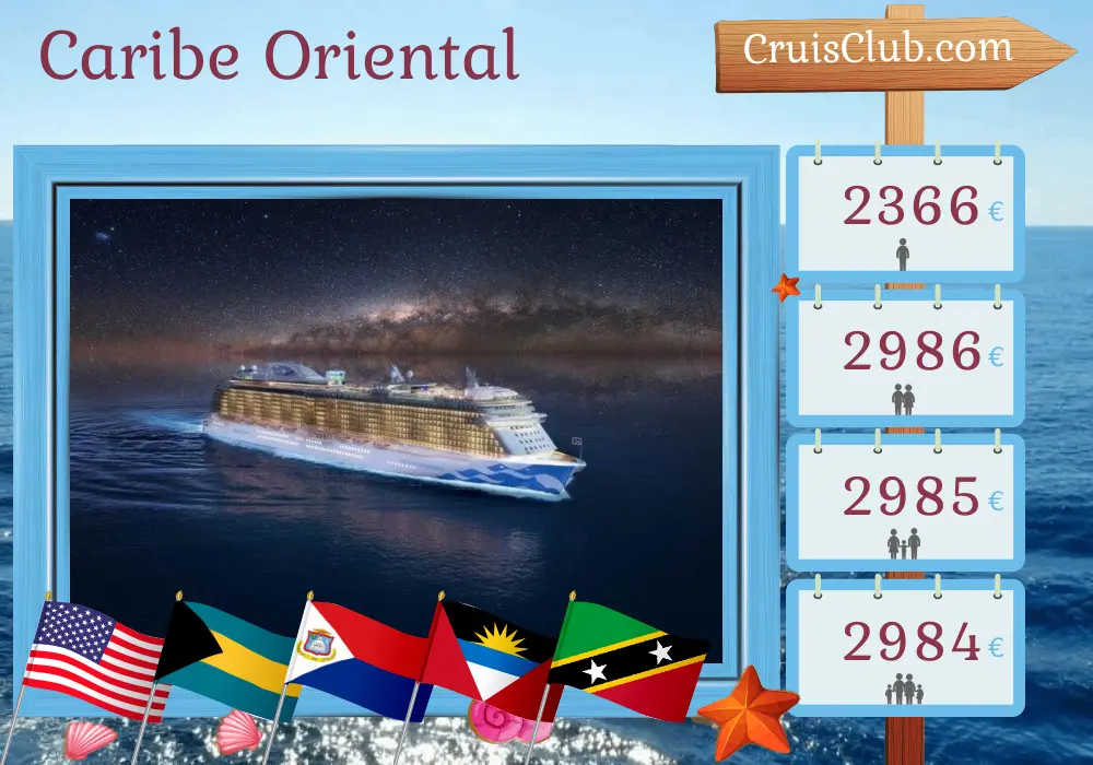 Cruzeiro pelo Caribe Oriental de Fort Lauderdale a bordo do navio Enchanted Princess com visitas aos EUA, Bahamas, São Cristóvão e Neves e Ilhas Virgens Britânicas por 11 dias