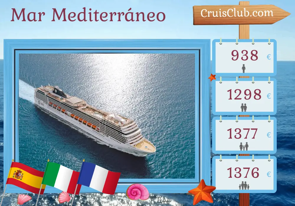 Crucero en el Mediterráneo desde Barcelona a bordo del barco MSC Magnifica con visitas a España, Italia y Francia durante 6 días