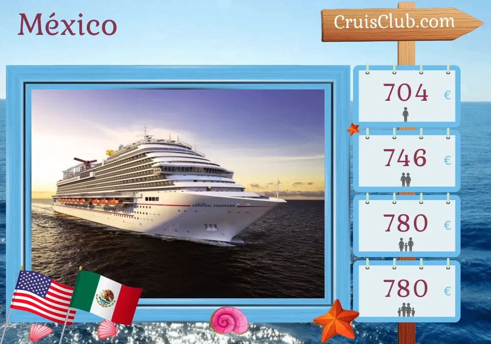 Cruzeiro no México a partir de Long Beach a bordo do navio Carnival Panorama com visitas aos EUA e México por 6 dias