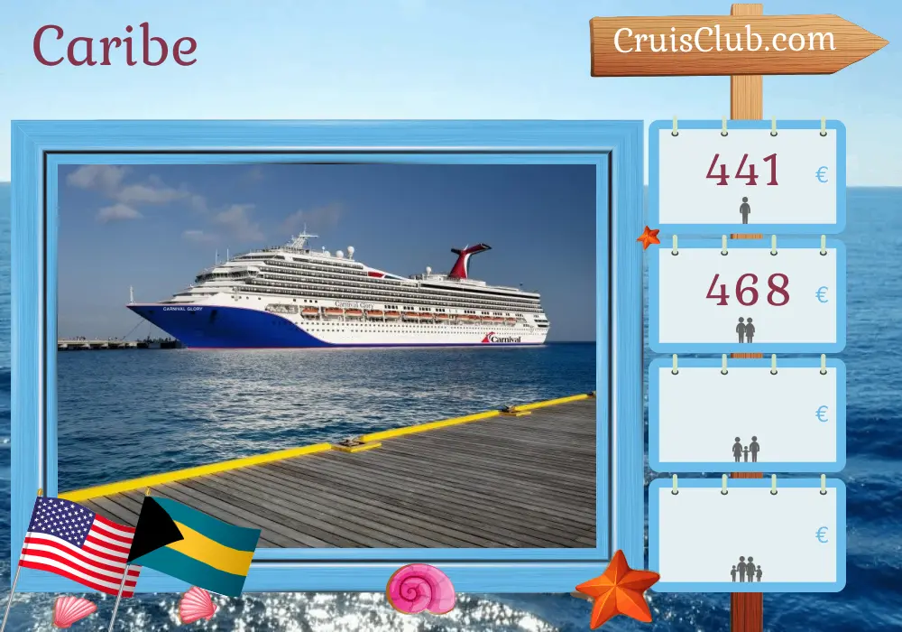 Crucero por el Caribe desde Port Canaveral / Orlando a bordo del barco Carnival Glory con visitas a EUA y Bahamas por 5 días