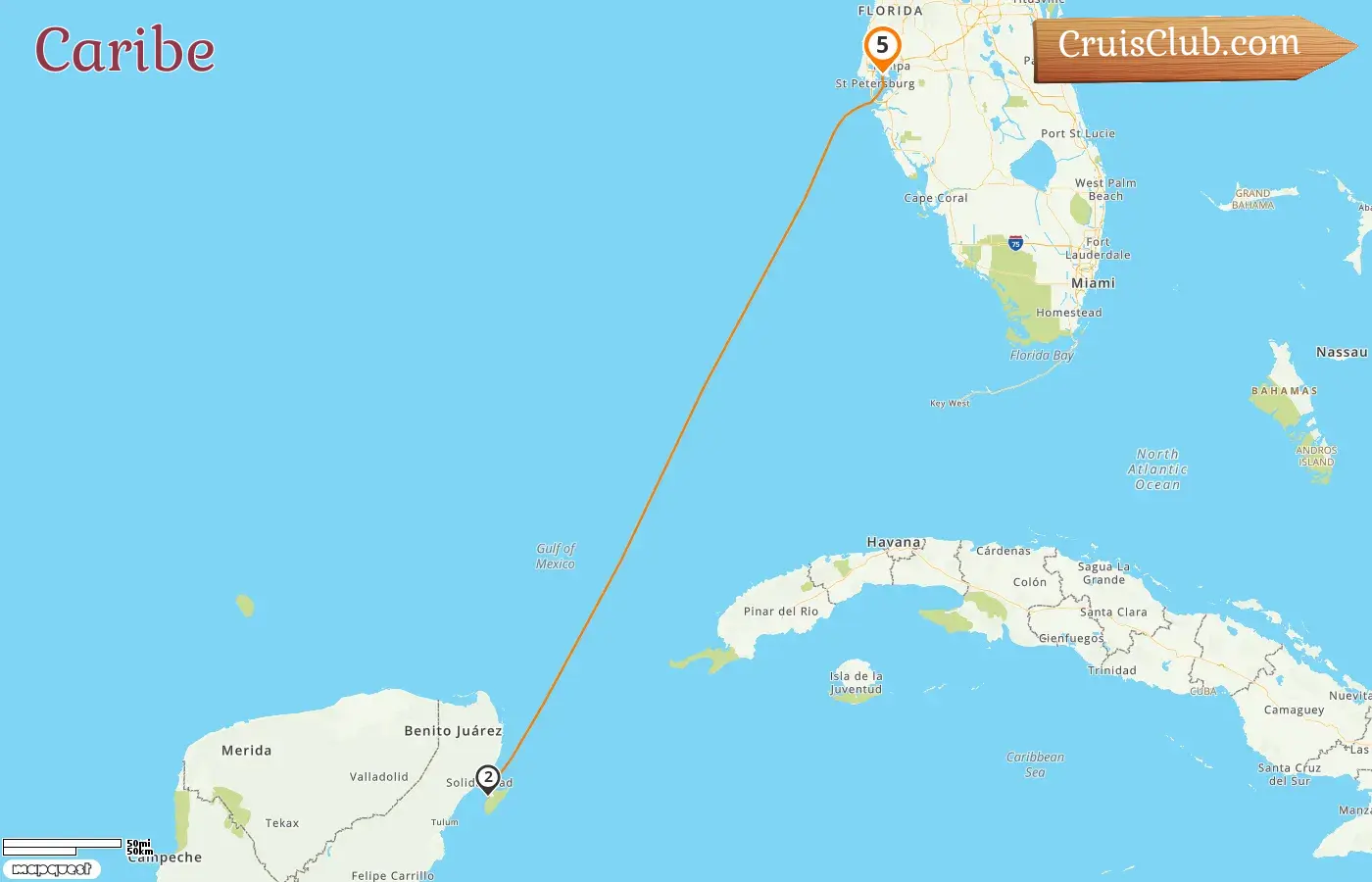 Cruzeiro no Caribe a partir de Tampa a bordo do navio Enchantment of the Seas com visitas aos Estados Unidos e México por 5 dias