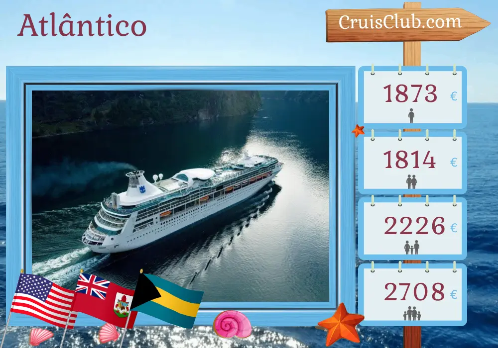 Cruzeiro no Atlântico a partir de Baltimore a bordo do navio Vision of the Seas com visitas aos EUA, Bermudas e Bahamas por 10 dias
