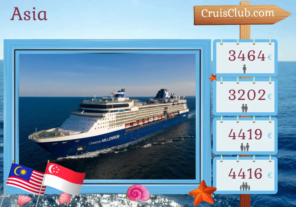 Cruise in the Asia from Benoa to Singapore aboard Celebrity Millennium ship with visits to Indonesia, Malaysia, Thailand, and Singapore for 13 days