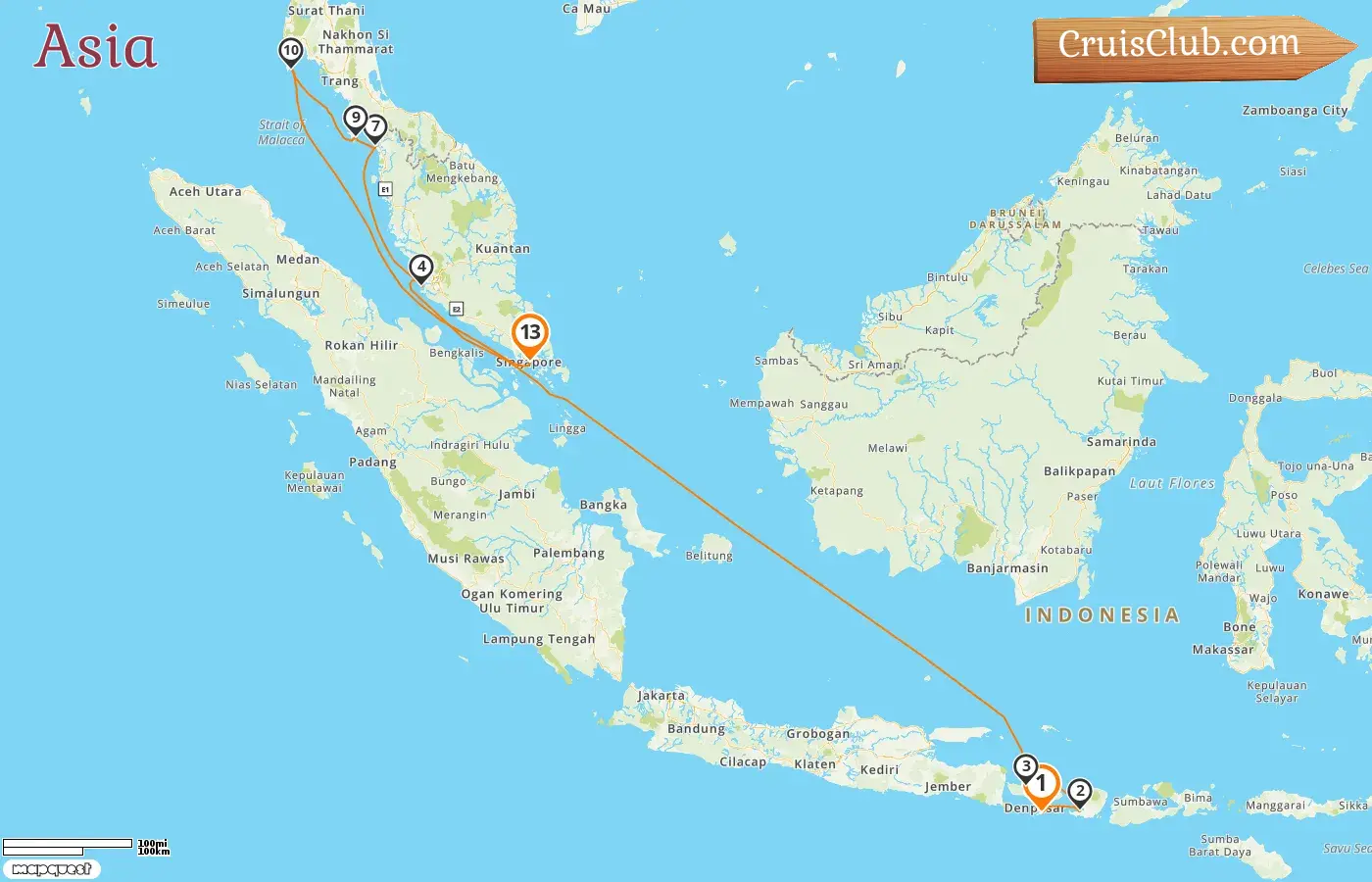 Cruise in the Asia from Benoa to Singapore aboard Celebrity Millennium ship with visits to Indonesia, Malaysia, Thailand, and Singapore for 13 days