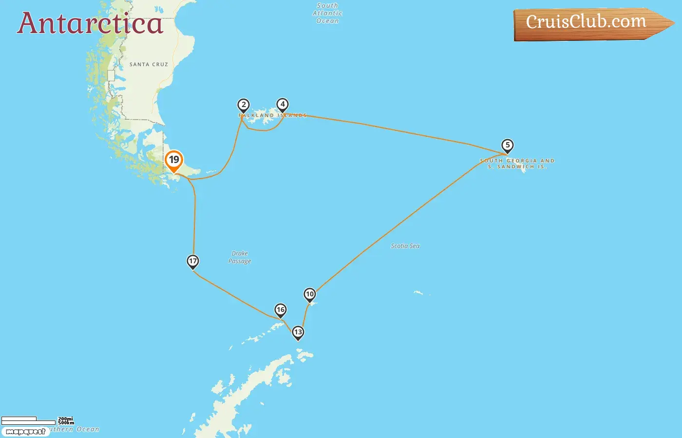 Cruise in the Antarctica from Puerto Williams aboard Silver Cloud ship with visits to Chile and Falkland Islands for 19 days