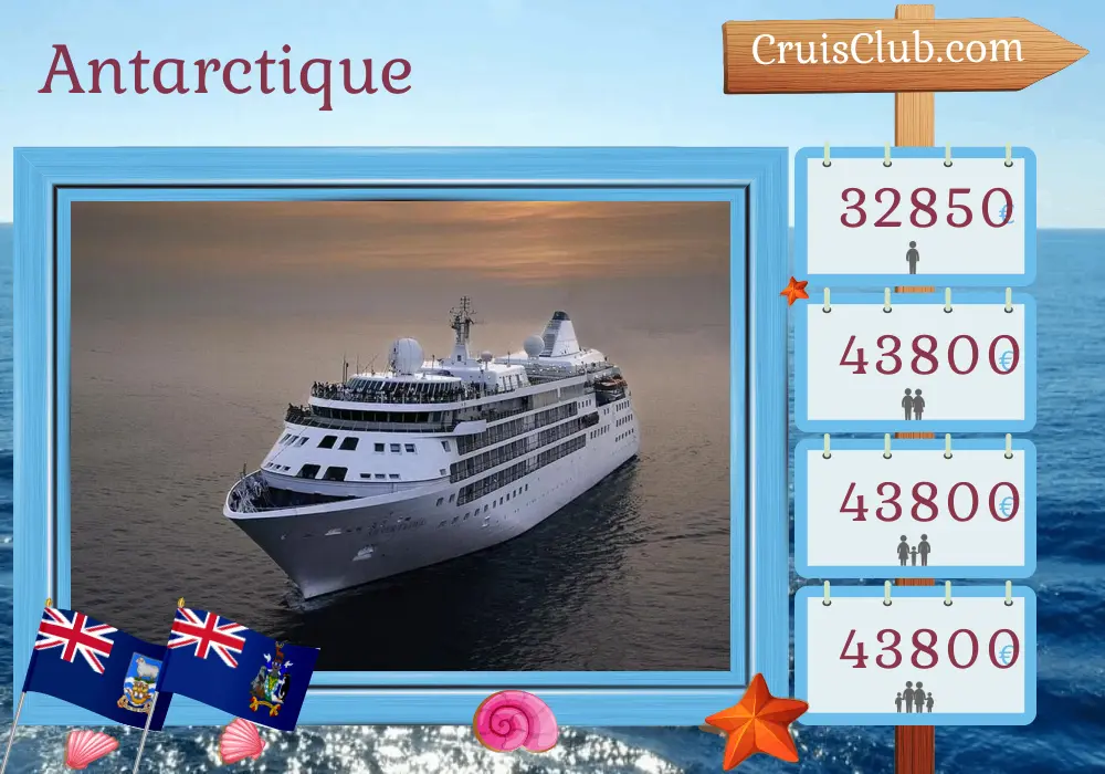 Croisière en Antarctique au départ de Puerto Williams à bord du navire Silver Cloud avec des escales au Chili et aux îles Falkland pendant 19 jours