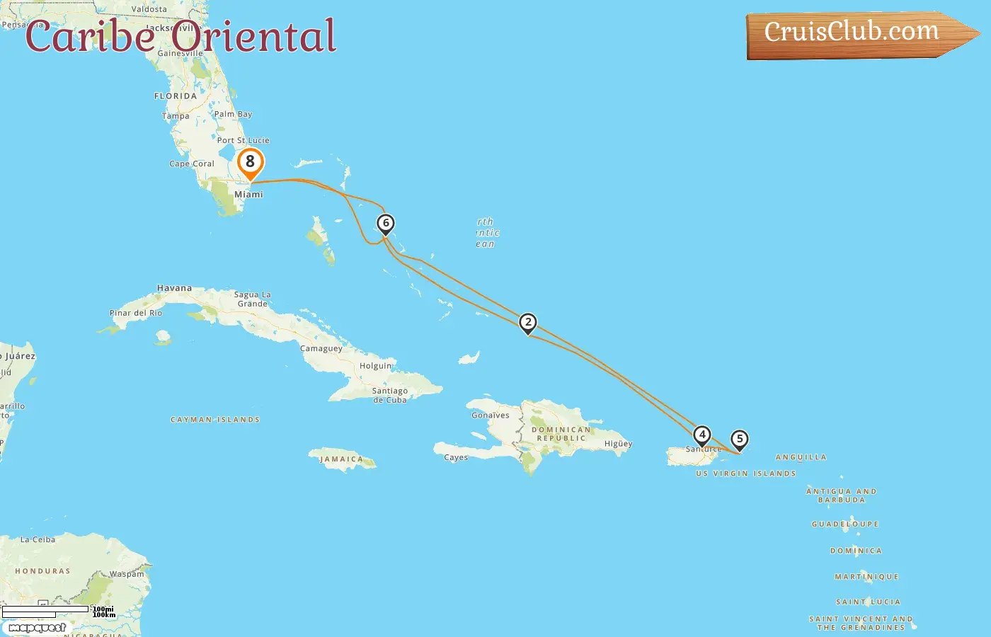 Cruzeiro no Caribe Oriental a partir de Fort Lauderdale a bordo do navio Koningsdam com visitas aos EUA, Porto Rico e Bahamas por 8 dias