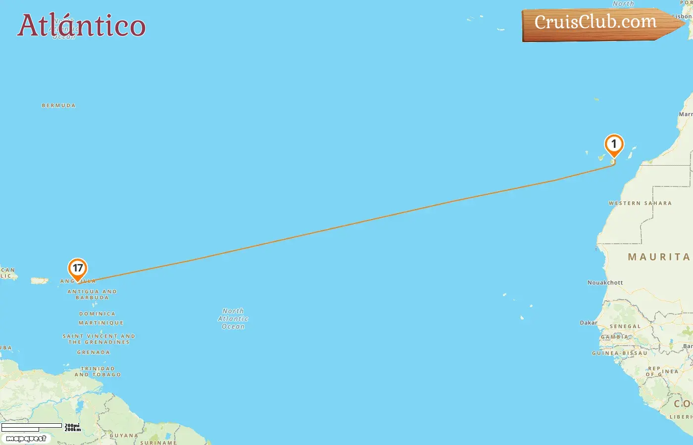 Crucero en el Transatlántico desde Las Palmas a Philipsburg a bordo del barco Sea Cloud Spirit con visitas a España por 17 días