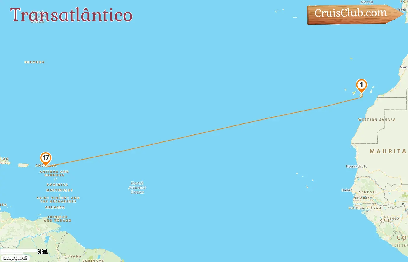 Transatlântico de Las Palmas para Philipsburg a bordo do navio Sea Cloud Spirit com visitas a Espanha por 17 dias