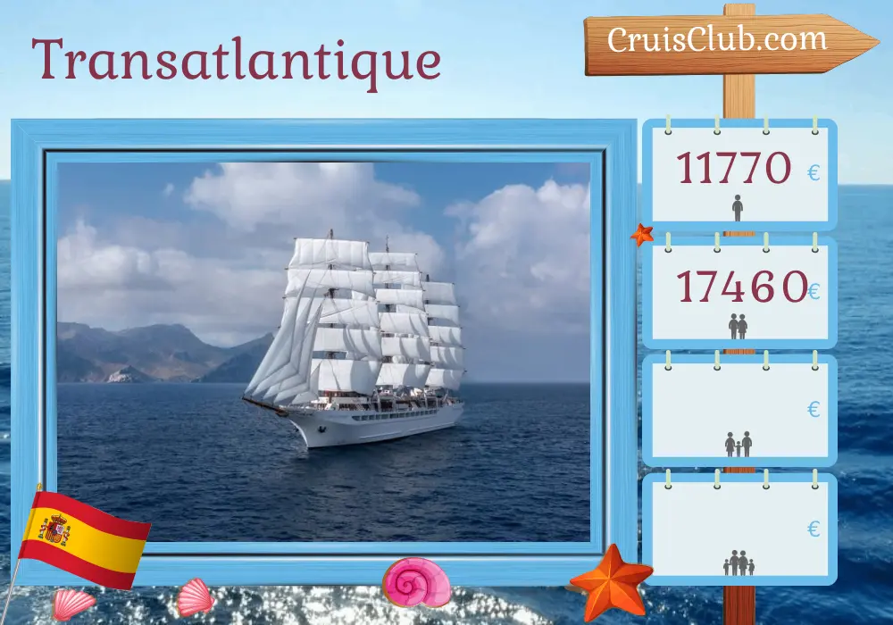 Croisière transatlantique de Las Palmas à Philipsburg à bord du navire Sea Cloud Spirit avec des visites en Espagne pendant 17 jours