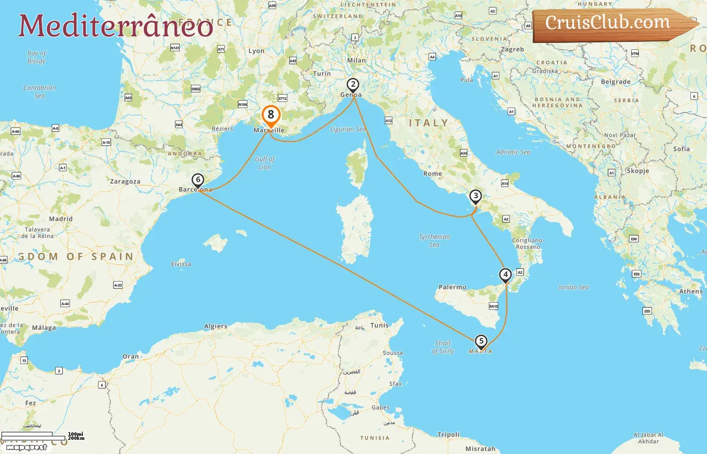 Cruzeiro no Mediterrâneo a partir de Marselha a bordo do navio MSC World Europa com visitas à França, Itália, Malta e Espanha por 8 dias