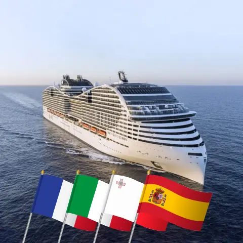 Croisière en Méditerranée au départ de Marseille à bord du navire MSC World Europa avec des escales en France, en Italie, à Malte et en Espagne pendant 8 jours