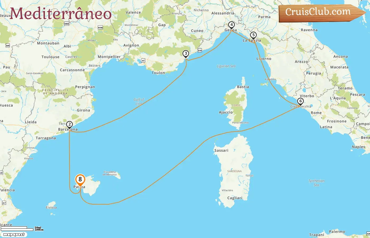 Cruzeiro no Mediterrâneo a partir de Palma a bordo do navio MSC Grandiosa com visitas à Espanha, França e Itália por 8 dias