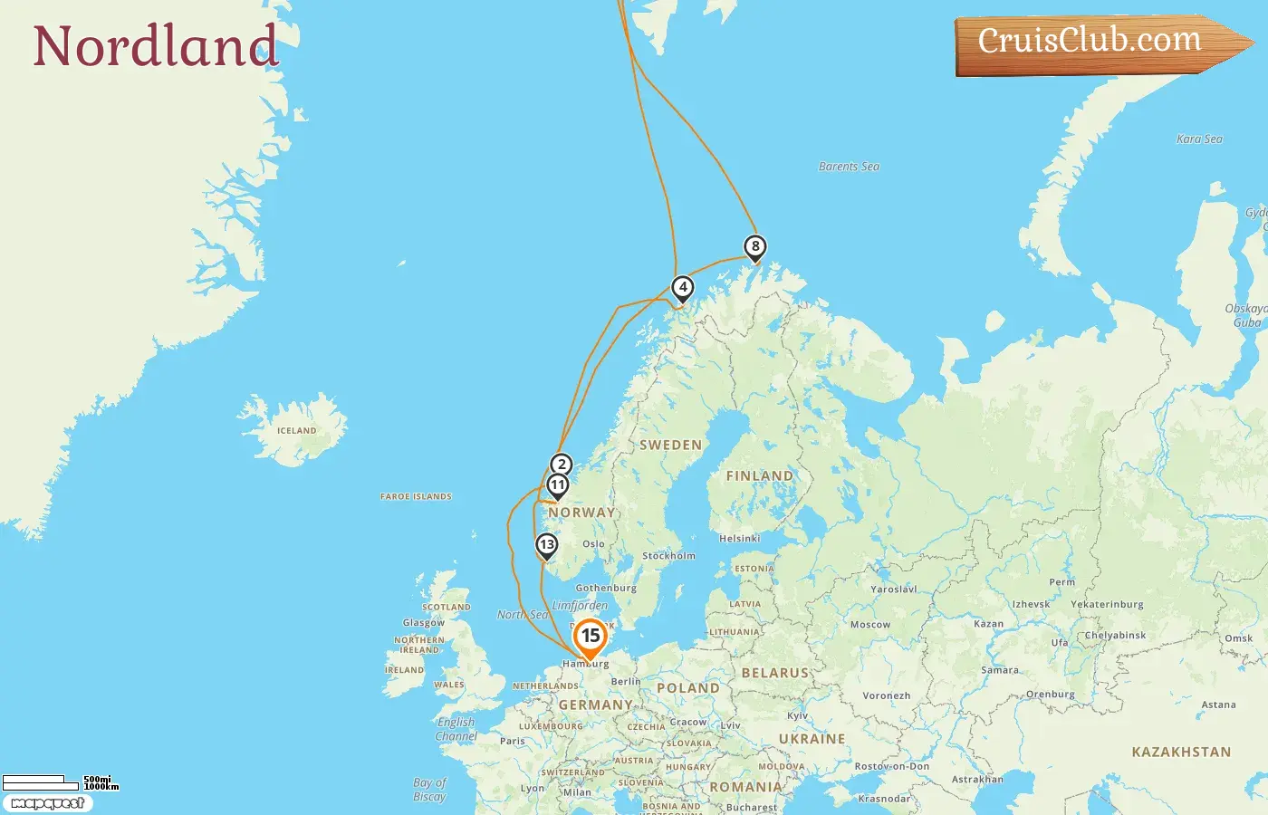Crucero por el Norte desde Hamburgo a bordo del barco MSC Preziosa con visitas a Alemania y Noruega durante 15 días