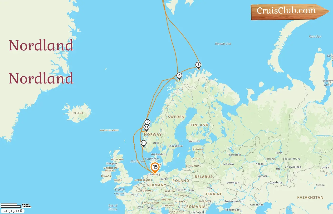 Cruzeiro no Norte a partir de Hamburgo a bordo do navio MSC Preziosa com visitas à Alemanha e Noruega por 15 dias