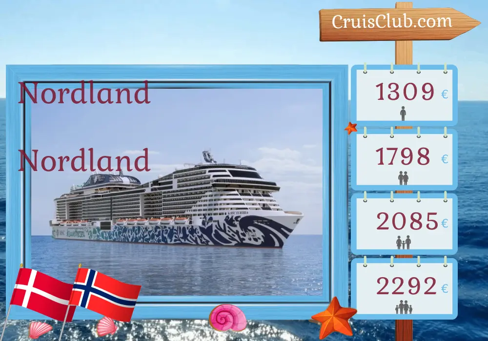 Cruzeiro no Norte a partir de Copenhaga a bordo do navio MSC Euribia com visitas à Dinamarca e à Noruega por 8 dias