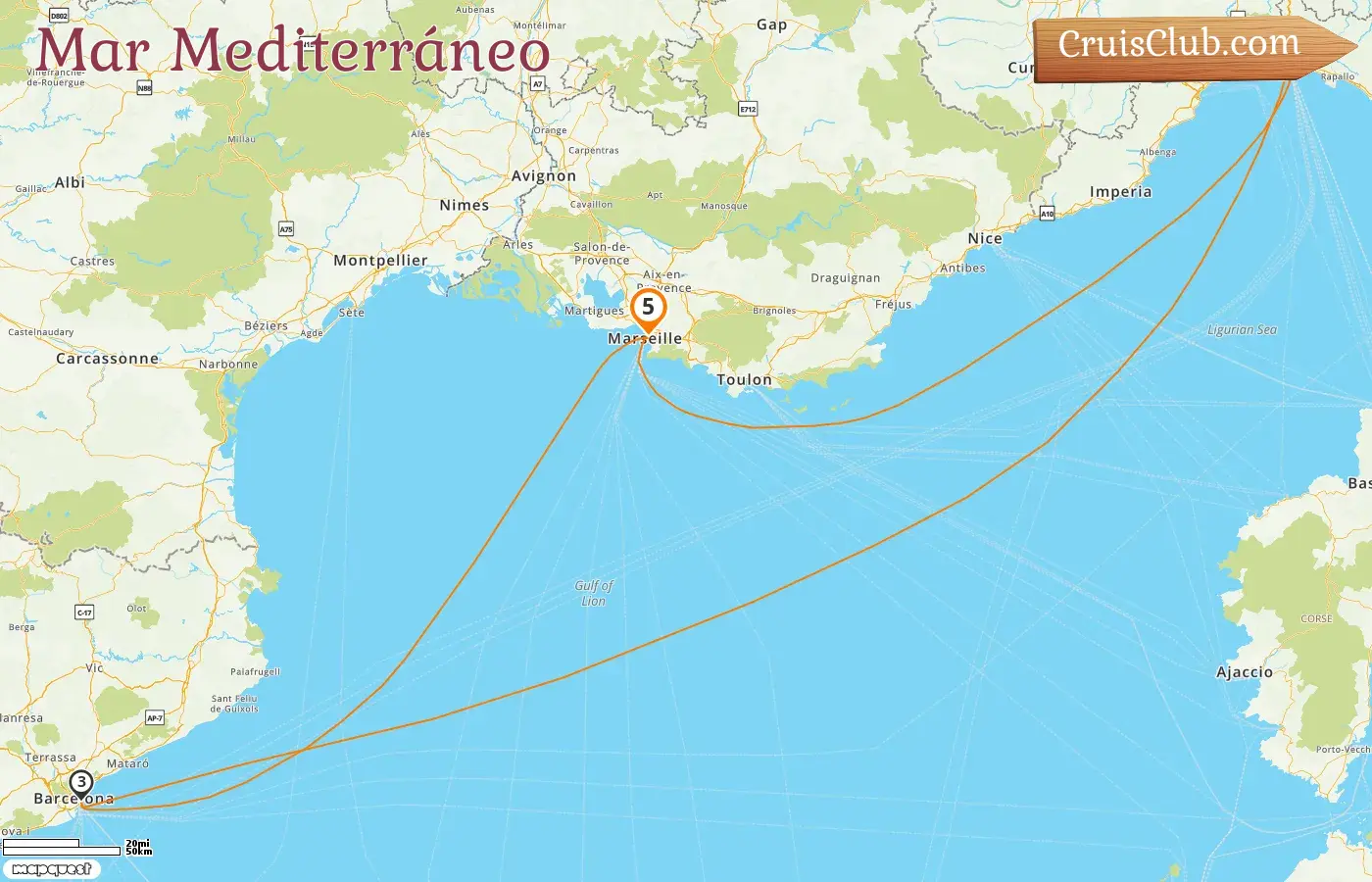 Crucero por el Mediterráneo desde Marsella a bordo del barco MSC Seaview con visitas a Francia, Italia y España durante 5 días