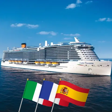 Cruise in the Mediterranean from Civitavecchia aboard Costa Toscana ship with visits to Italy, France, and Spain for 8 days