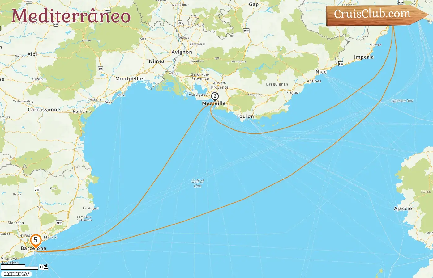 Cruzeiro no Mediterrâneo a partir de Barcelona a bordo do navio Costa Fascinosa com visitas à Espanha, França e Itália por 5 dias