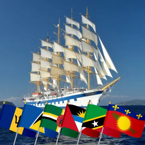 Cruise in the Eastern Caribbean from Bridgetown aboard Royal Clipper ship with visits to Barbados, Saint Lucia, Dominica, Saint Kitts and Nevis, and Guadeloupe for 8 days