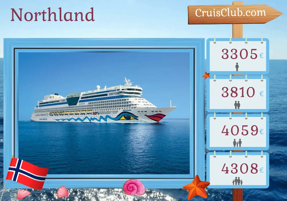 Cruise in the Northland from Kiel aboard AIDAbella ship with visits to Norway for 15 days