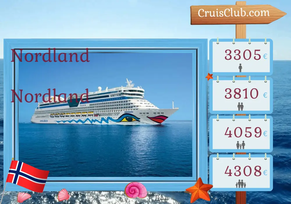 Cruzeiro no Norte a partir de Kiel a bordo do navio AIDAbella com visitas à Noruega por 15 dias