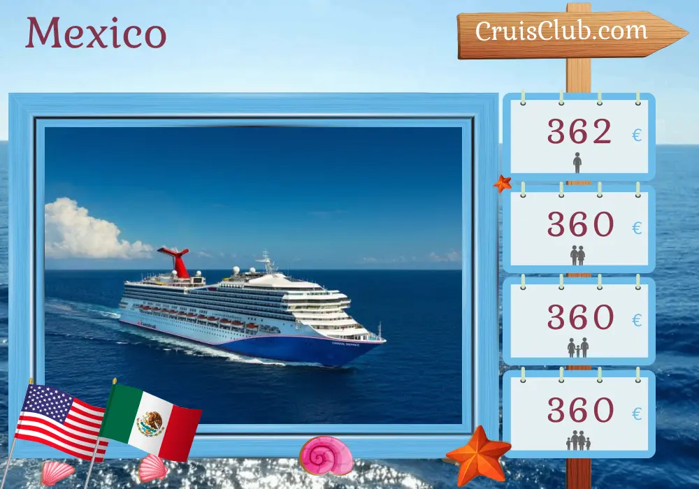Cruise in the Mexico from Long Beach aboard Carnival Radiance ship with visits to USA and Mexico for 6 days