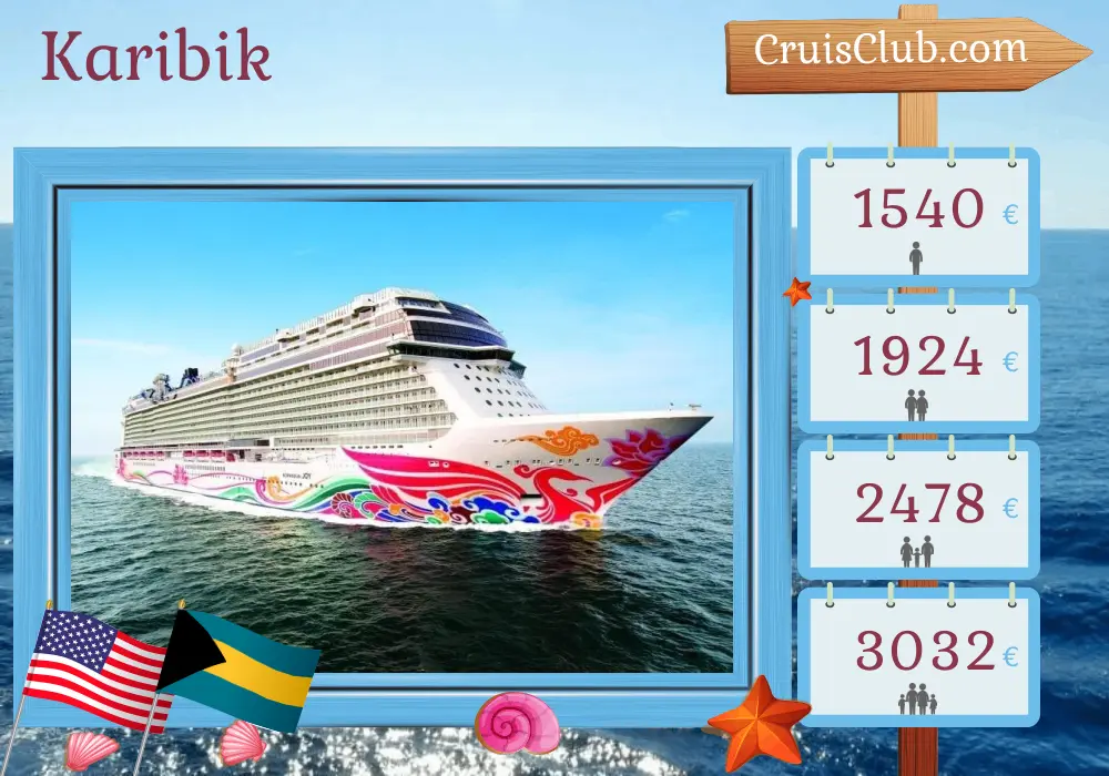 Kreuzfahrt in der Karibik von Miami an Bord des Norwegian Joy-Schiffs mit Besuchen in den USA und den Bahamas für 5 Tage