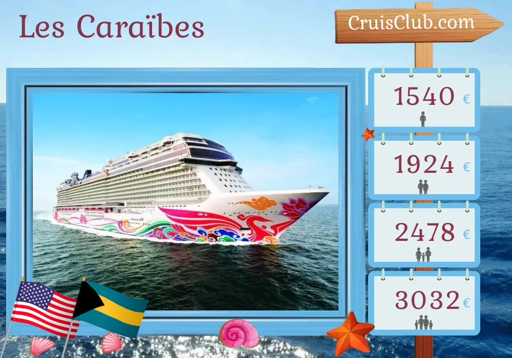 Croisière dans les Caraïbes au départ de Miami à bord du navire Norwegian Joy avec des escales aux États-Unis et aux Bahamas pendant 5 jours