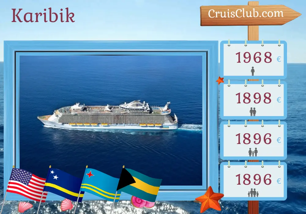 Kreuzfahrt in der Karibik ab Fort Lauderdale an Bord des Schiffes Oasis of the Seas mit Besuchen in den USA, Curaçao, Aruba und den Bahamas für 9 Tage