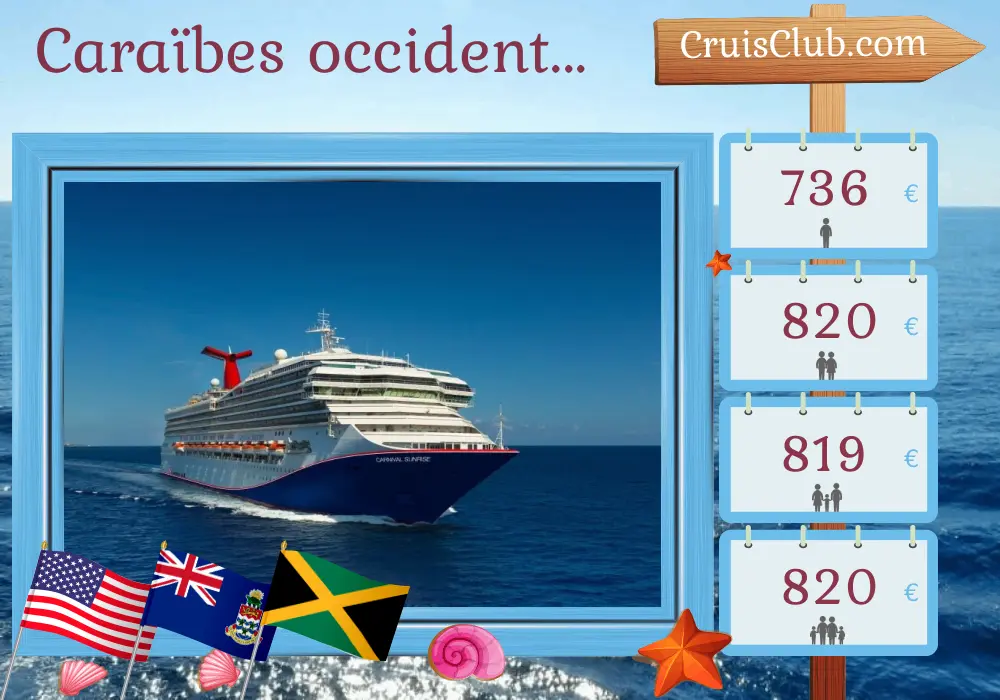 Croisière dans les Caraïbes occidentales au départ de Miami à bord du navire Carnival Sunrise avec escales aux États-Unis, aux îles Caïmans et en Jamaïque pendant 6 jours