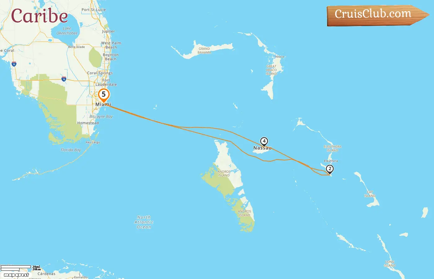 Cruzeiro no Caribe a partir de Miami a bordo do navio Carnival Sunrise com visitas aos EUA e Bahamas por 5 dias