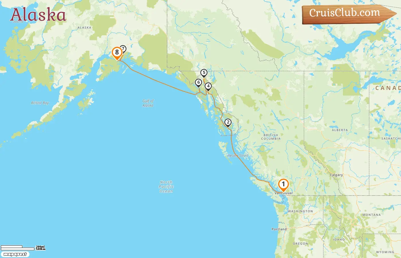 Crucero en Alaska de Vancouver a Anchorage a bordo del barco Island Princess con visitas a Canadá y Estados Unidos por 8 días