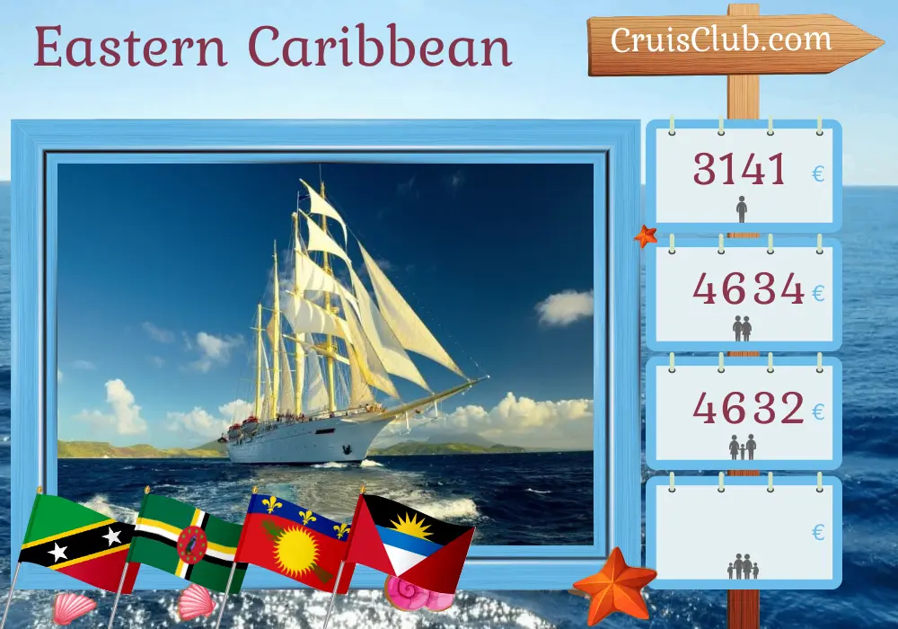Cruise in the Eastern Caribbean from Philipsburg aboard Star Flyer ship with visits to Saint Kitts and Nevis, Dominica, Guadeloupe, and Saint Barthélemy for 8 days