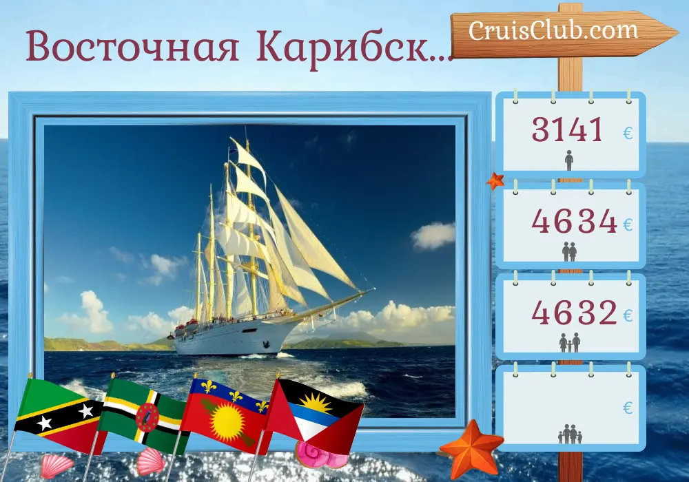 Круиз в Восточном Карибском море из Филипсбурга на борту судна Star Flyer с посещениями Сент-Китс и Невис, Доминика, Гваделупа и Сен-Бартелеми на 8 дней