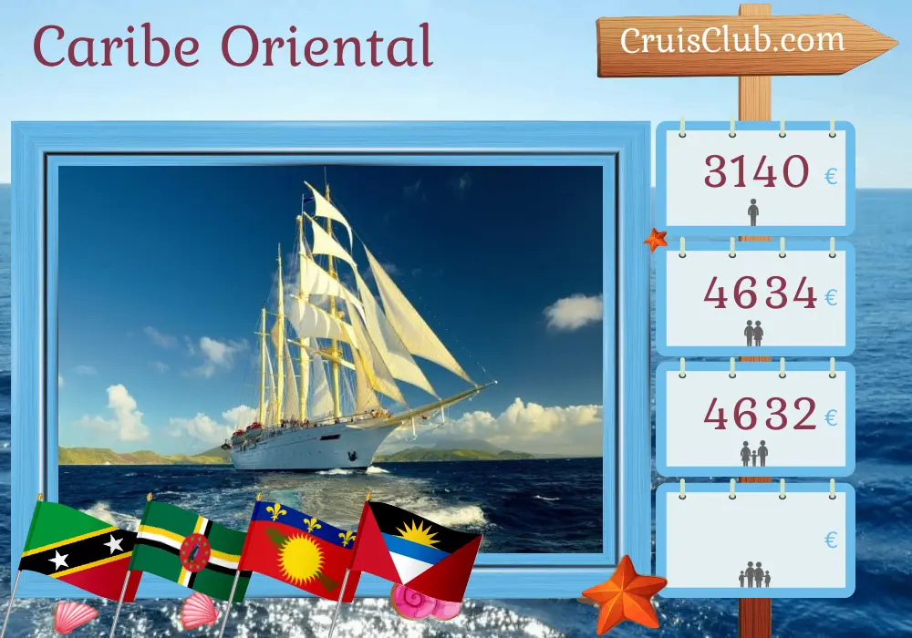 Crucero por el Caribe oriental desde Philipsburg a bordo del barco Star Flyer con visitas a Saint Kitts y Nevis, Dominica, Guadalupe y San Bartolomé durante 8 días